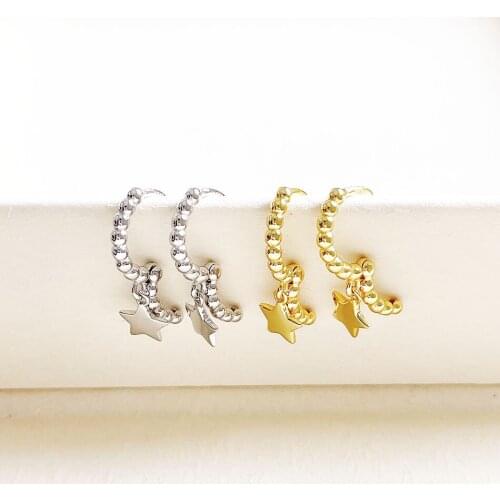 Amaiyllis S925 Sterling Silver Minimalist Gold Hoop Earrings Round Bead Star Earrings Stud For Women Jewelry Gift