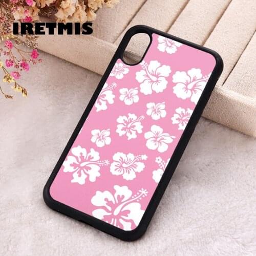 Iretmis 5 5S SE 2020 Phone Cover Case for iPhone 6 6S 7 8 Plus X Xs XR 11 12 Mini Pro Max Rubber Silicone Hibiscus Pink