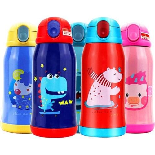 600ml 18/8 Stainless steel Childrens Thermos Cup With Portable Rope Bag Double Cover Vacuum Flask Babys Straw Water Bottle