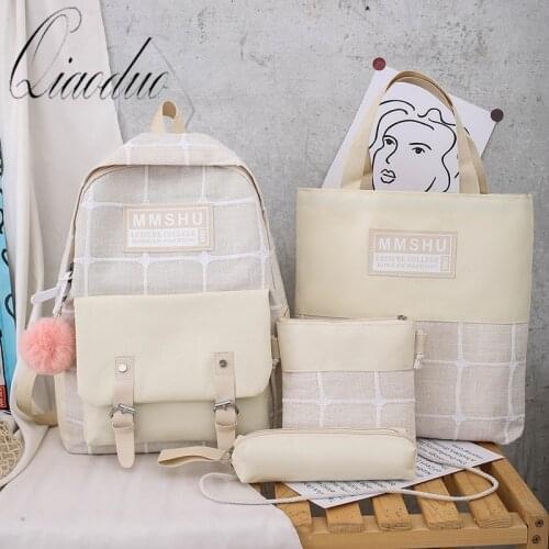 Qiaoduo 2020 4Pcs/set Canvas School Bag For Teenagers Girls Student High Quality Women Travel School Backpacks Female Book Bags