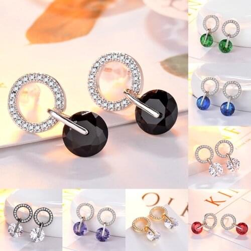 Dainty Female Rainbow Crystal Stone Earrings Charm Gold Silver Color Wedding Earring Cute Hollow Round Stud Earrings For Women