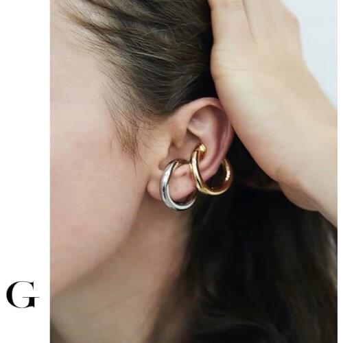 GHIDBK Nice Minimalist Unisex Shaped C Solid Ear Clips Big&Mid Chunky Statement Cartilage Earrings Simple Geometric Ring Earring