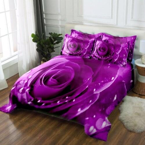Purple Rose 3D bedding sets Twin king size Queen duvet bedsheet Pillowcase bed cover California king flat sheet Bed Linen print