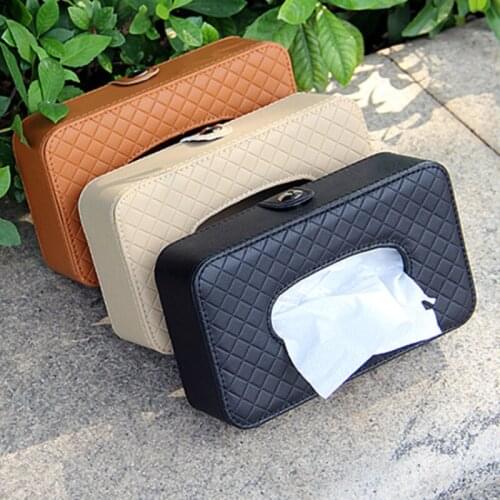 Leather Car Tissue Box Car Sun Visor Type Hanging Rectangle Shaped Tissue Box Container Towel Napkin Tissue Holder Paper Rack