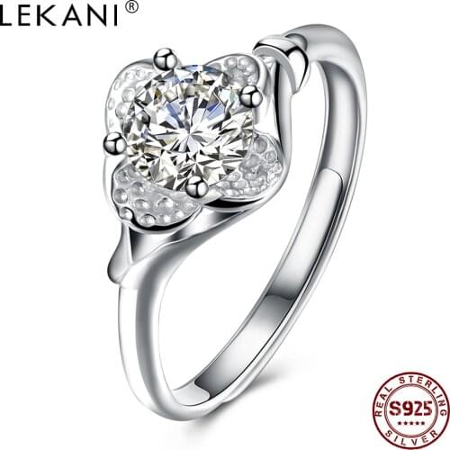 LEKANI Romantic Adjustable 925 Sterling Silver Geometric Rings Cubic Zirconia Opening Ring For Women Anniversary Fine Jewelry
