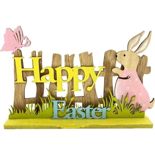 Cute Wooden Rabbit Bunny Family Happy Easter Decorations Valentines Day Wedding Party Ornament DIY Craft Photo Props