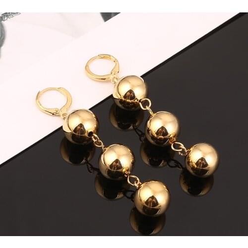 Trendy Gold Color Bead Earrings for Women Girls African Cute Ball Ethiopian Jewelry