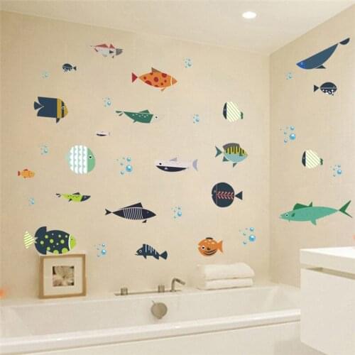 Cartoon Fish Bubbles Wall Stickers For Kids Room Bedroom Bathroom Glass Home Decoration Animal Mural Art Diy Pvc Decals Poster