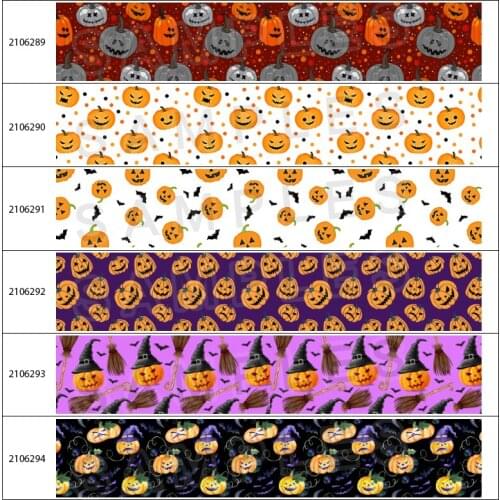 New Happy Halloween Pumpkin Pattern Printed Grosgrain / Satin Ribbons 10 yards