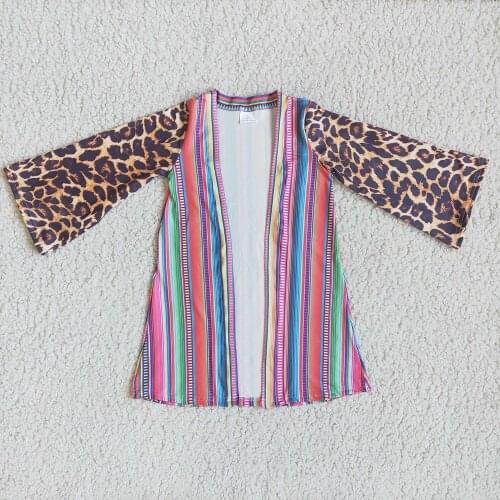 New arrival striped outwear for baby girls leopard jacket personality kids autumn coat boutique childrens clothing gxj