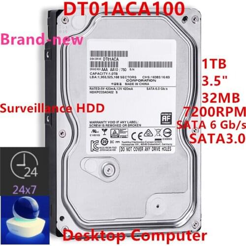 New HDD For Toshiba Brand 1TB 3.5" SATA 6 Gb/s 32MB 7200RPM For Internal HDD For Surveillance HDD For DT01ACA100