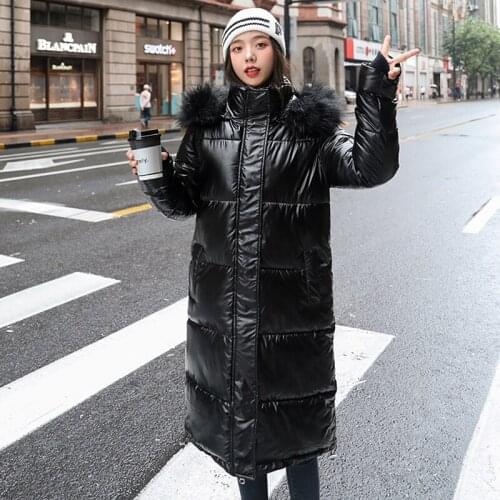 Solid Casual Silver Down Jacket Women X-Long Plus Size Coat Parkas Female Winter Warm Thicke Hooded Fur Cotton Padded Coats