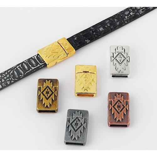 5 Sets Embossed Strong Magnetic Clasp For 5mm 10mm Flat Leather Cord Bracelet Findings 10*2mm
