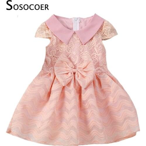 SOSOCOER Girl Princess Dress Summer Lace Big Bow Kids Girls Dresses Fashion Brand Stripe Toddler Girl Party Dress For Wedding