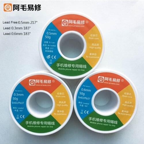 Amaoe Solder Wire 0.3mm 0.5mm 0.6mm Rosin Core Welding Iron Wire Reel Phone Repair Flux Solder Soldering 50g