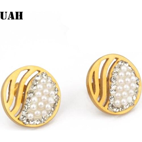 UAH Jewelry New Brand Design Gold Color Pearl Stud Earrings For Women 2017 New Stainless Steel Accessories Wholesale