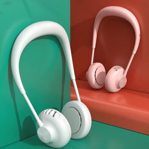 Sports Hand Free Bladeless Neckband Fan 360 Degree Adjustment Dual Wind Head Rechargeable Mini USB Fan