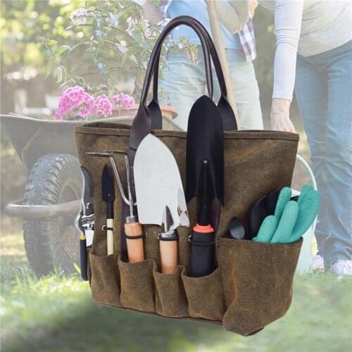 Tool Storage Bag Garden Tool Tote Canvas Storage Organizer Portable Pliers Metal Parts Hardware Toolkit Carry Bag 8 Pocket