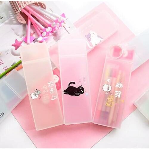 Party Favors Creative simple student transparent plastic stationery box scrub small fresh cartoon pencil box school supplies