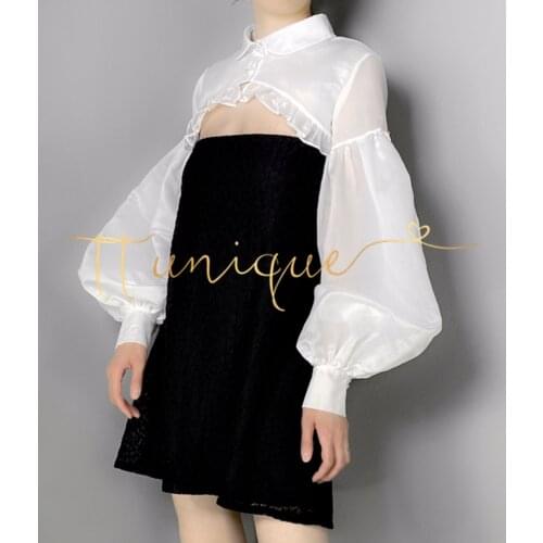 Vintage Crystal Lace Ladies False Blouse Collar Lolita retro round neck sunscreen long-sleeved shawl white, lapel, lotus