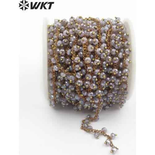 WT-RBC064 WKT New light purple rosary beaded copper wire wrapped natural faceted crystal beads suitable for DIY chain