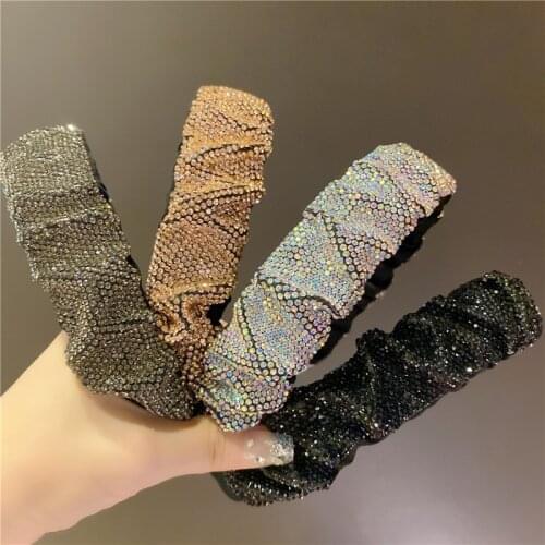 Vintage Rhinestone Crystal French Hairband for Women Girl Shiny Folder Accordion Wide Headband Fashion Accessories Wholesale