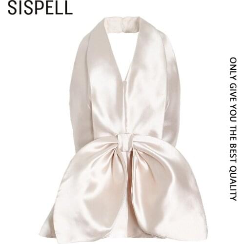 SISPELLpatchwork Bowknot For Female Chiffon Shirt Halter Sleeveless V Neck Backless Slim Womens Sexy Shirts 2020 Fashion New