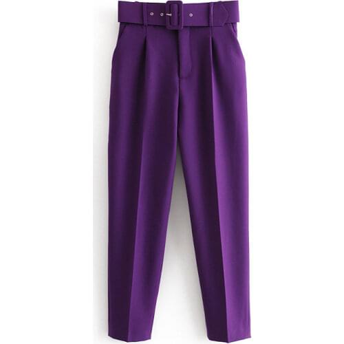 Dave&Di england style simple multicolor sashes high waist regular pants women pantalones mujer pantalon femme trousers women