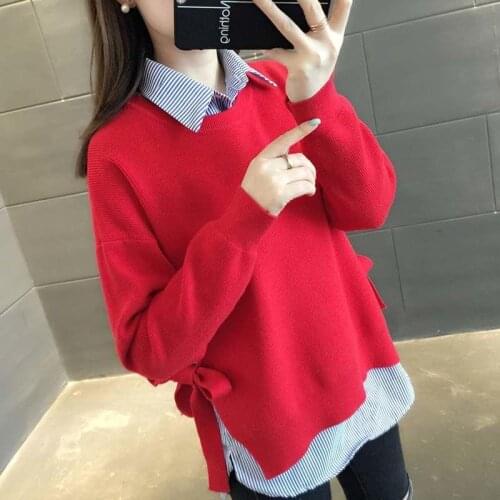 Autumn Women Outfits Solid Knitting O-Neck Sweaters and Fashion Leisure Striped Shirts Female Korean Fashion 2 Piece Sets Q846