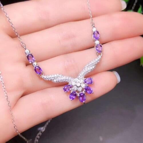 Amethyst Pendant Natural Real Amethyst necklace Solid S925 Sterling Silver For Women Colour Gem Stone Fine Jewelry