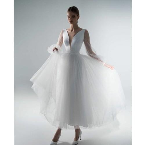 Wedding Gown Long Sleeves Wedding Dress Customized Sweep Train A-line Tulle Lace Bridal Gown Vestido de Novia