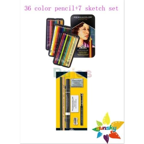 1 box Original Sanford Prismacolor Premier Soft Core 36 Colored Pencils + 1 set (7pc/Set) Sketch Colored Pencil Accessory Set