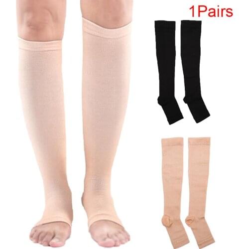 1pair Solid Unisex Knee High Compression Open Toe Prevent Swelling Stocking