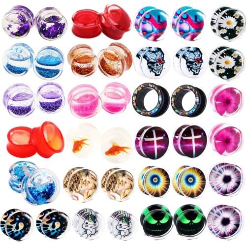 Saddle Ear Gauges Flesh Tunnels Acrylic Earrings Plugs Piercing Cartilage Double Flared Ear Stretcher Set Body Jewelry 2pcs