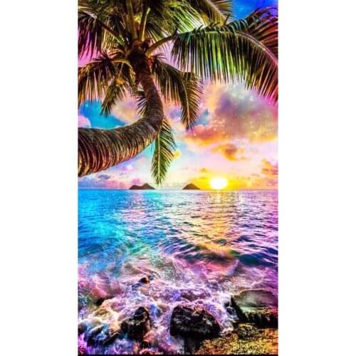 JMINE Div 5D Hawaii beach Ocean Palm Tree Full Diamond Painting cross stitch kits art Plant 3D paint by diamonds