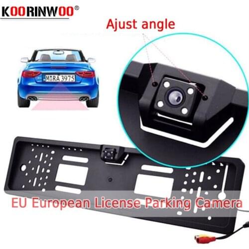Koorinwoo HD Car European License Plate Frame Rear View Camera Night vision with 4 LED Light IP68 Parking Cam Accessories System