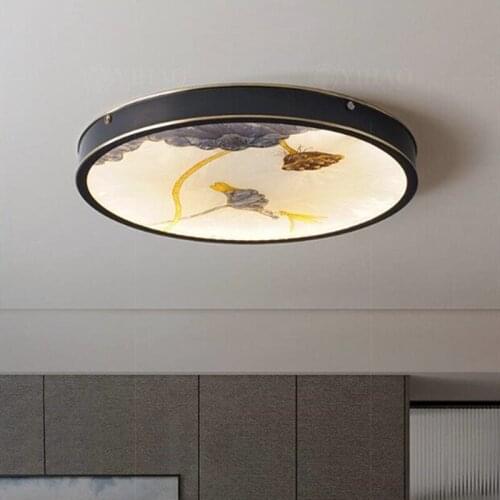 Enamel ceiling lamp new Chinese style all copper new style living room study bedroom study room Zen enamel ceiling lamp