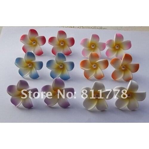 HappyKiss Wholesale -hot new pearl ear pin girls flower earrings frangipane Hawaii foam flower frangipani