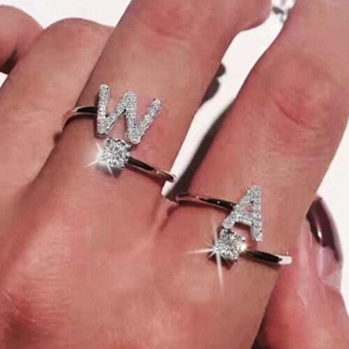 Inital Ring Lovers Open Ring CZ Crystal Womens Jewelry Creative New Style Fashion Letters Crystal Rings Birthday Gifts