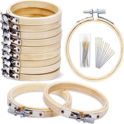 LMDZ 12 PCS Embroidery Hoop Round Embroidery Hoop Bamboo Circle Cross Stitch Hoop Ring with Embroidery Needle for Craft Sewing