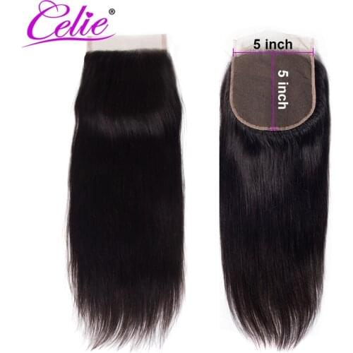 Celie Brazilian Straight 5x5 Lace Closure Free/Middle Part 150% Natural Black Color Remy 5X5 HD Straight Human Hair Closure