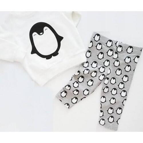 2020 Fashion Baby Boys Girls Clothing Sets Long Sleeve Cute Penguin T-shirt+Pants+Headband Newborn Infant Baby 3PCS Outfits