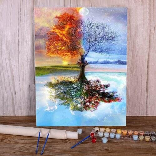 Landscape Tree DIY Painting By Numbers Kit Acrylic Paints 40*50 Canvas Pictures Decorative Paintings Crafts Adults Art