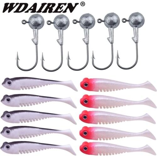 WDAIREN jig head fishing lure set 80mm 3.8g pesca soft baits leurre souple Iscas Artificial Shad Worm Carp Fishing Minnows lures