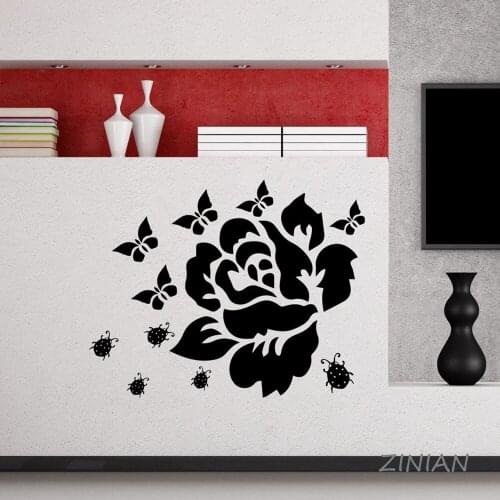 Flower Decal Bedroom Butterfly Beatle Wall Stickers House Decorate Living Room Self Adhesive Wallpaper Modern Decor Murals Z548