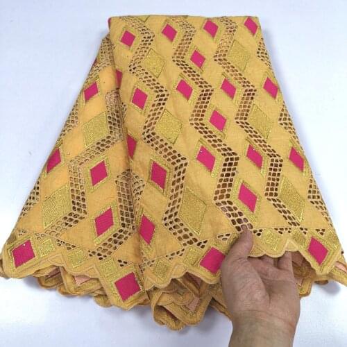 Nigerian Swiss Lace 100%Cotton Fabric Embroidery With Stones 2021 High Quality Tissu Africain Broderie Coton bBrocade Fabric 5y