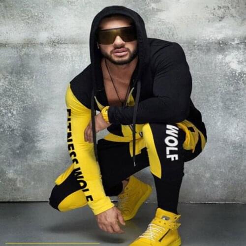 New Cotton Suit Men Fashion Suit European and American Fashion Sports men Clothing Casual Color fitness Cotton Mens sports suit
