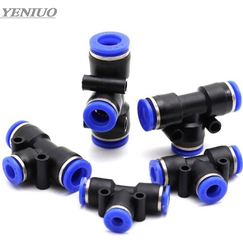 PEG" 3Way T Type Pneumatic Connector Tee Union Push In Fitting for Air Pipe joint 4mm-12mm OD Hose Pipe Fittings