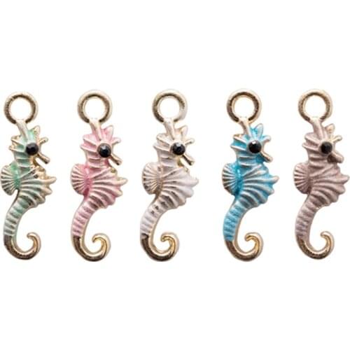 10pcs/lot Oil Drop Seahorse Charms Pendant Jewelry Accessories Cute Gold Tone Enamel Charms DIY Bracelet Earring Floating YZ284