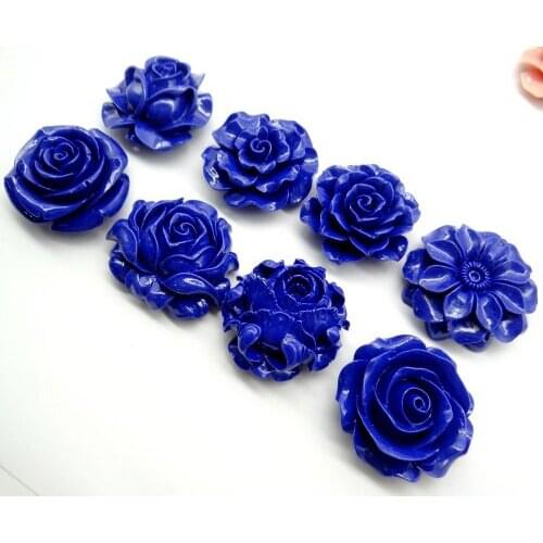 Chinese Organic Cinnabar natural Quartz crystal carve of blue flower Pendant for diy Jewelry making Necklace Accessories6PCS S4